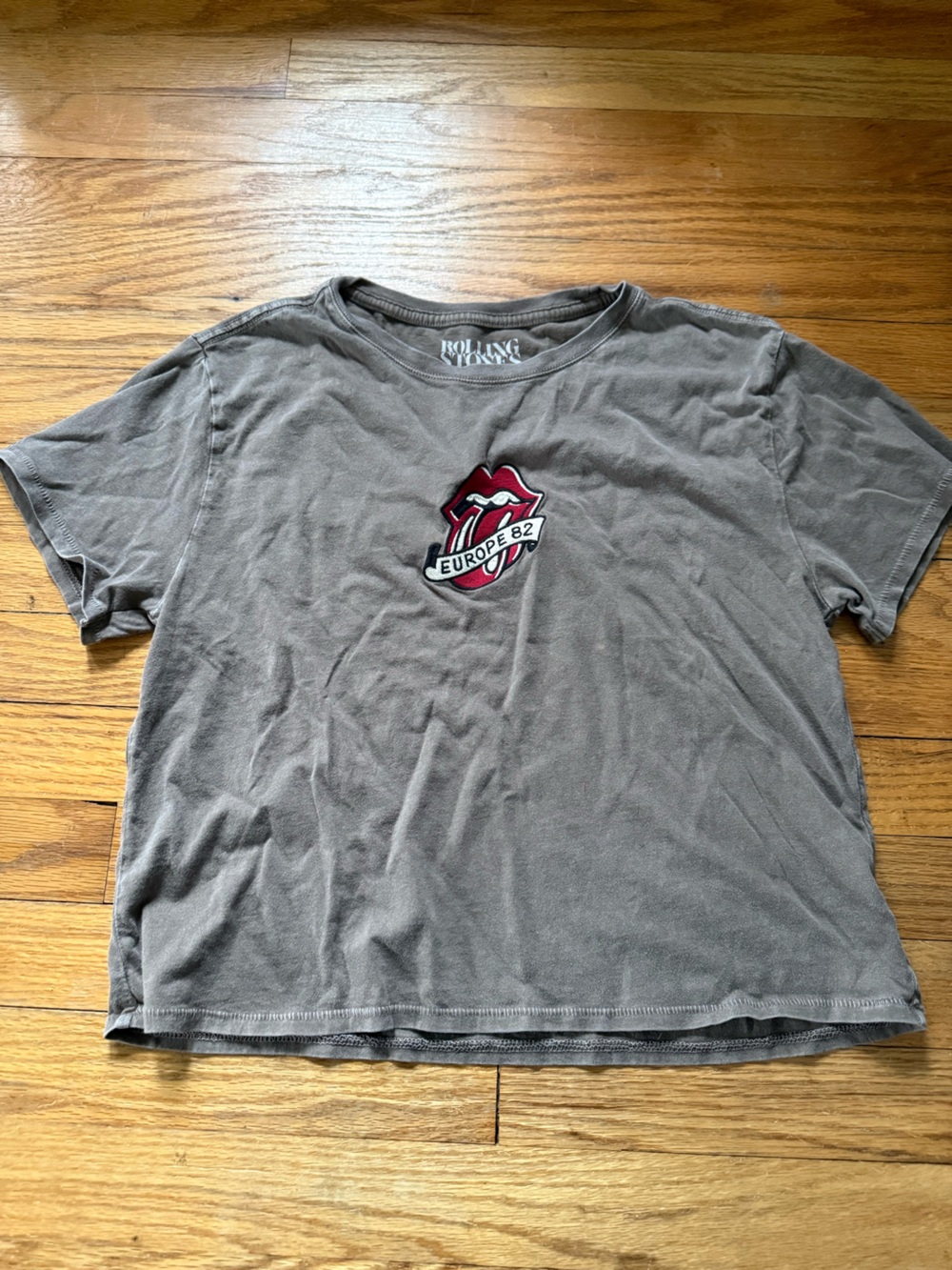 Rolling Stones Europe '82 Graphic Tee - Gray with Red Patch 100% cotton